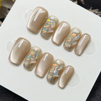 Champagne cat's eye love heart decoration nail art