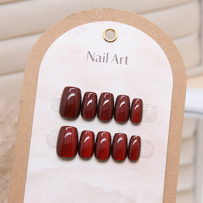 Handmade nail detachable coffin press on nail cherry red