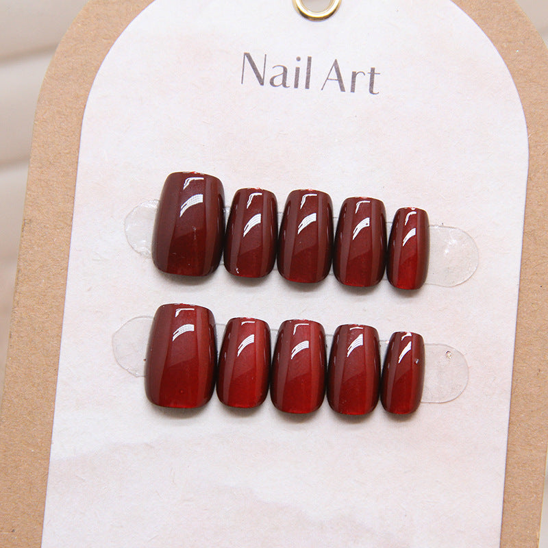 Handmade nail detachable coffin press on nail cherry red