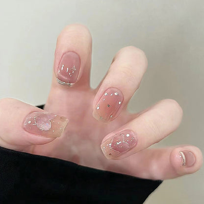 30pcs nude pink T shape point pattern diamond press on nail with gel