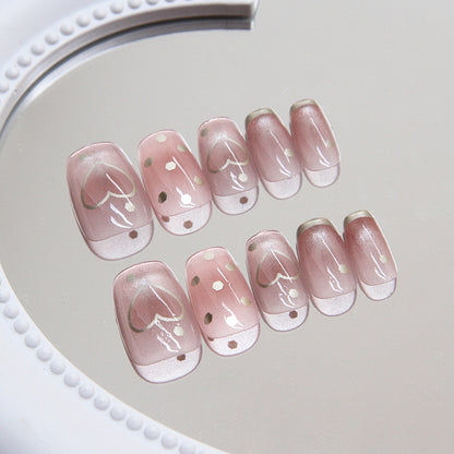 30pcs nude pink T shape point pattern diamond press on nail with gel