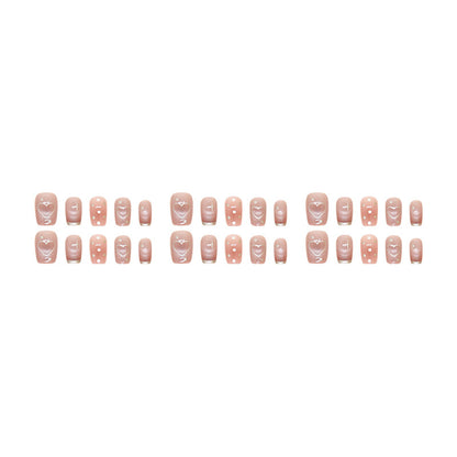 30pcs nude pink T shape point pattern diamond press on nail with gel