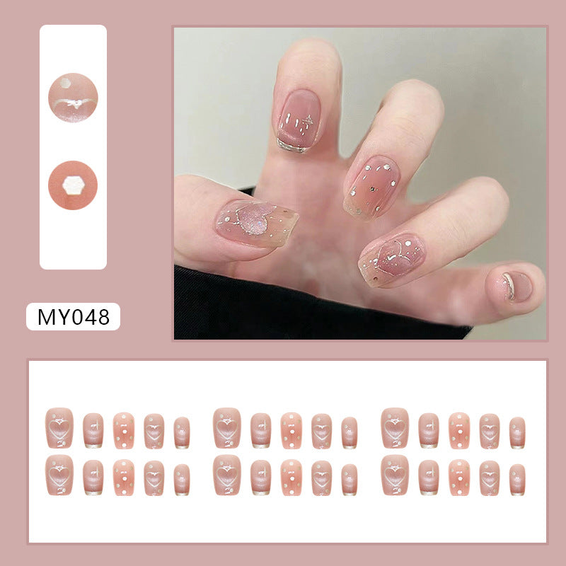 30pcs nude pink T shape point pattern diamond press on nail with gel