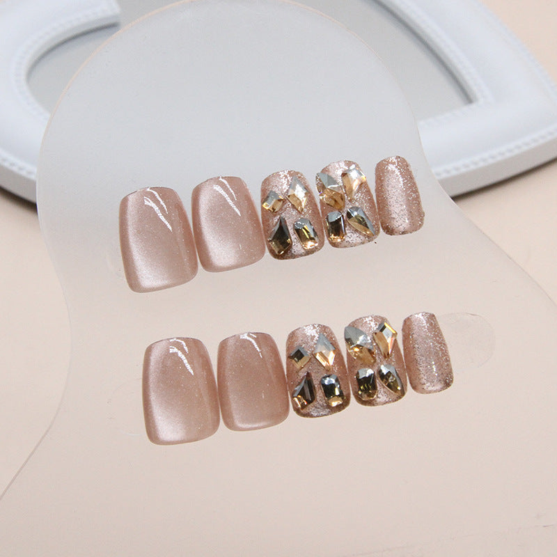 Cat-eye full diamond wearing nail removable small short coffin fake nail