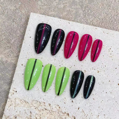 New pure hand-made wearable nails colorful almond nail art