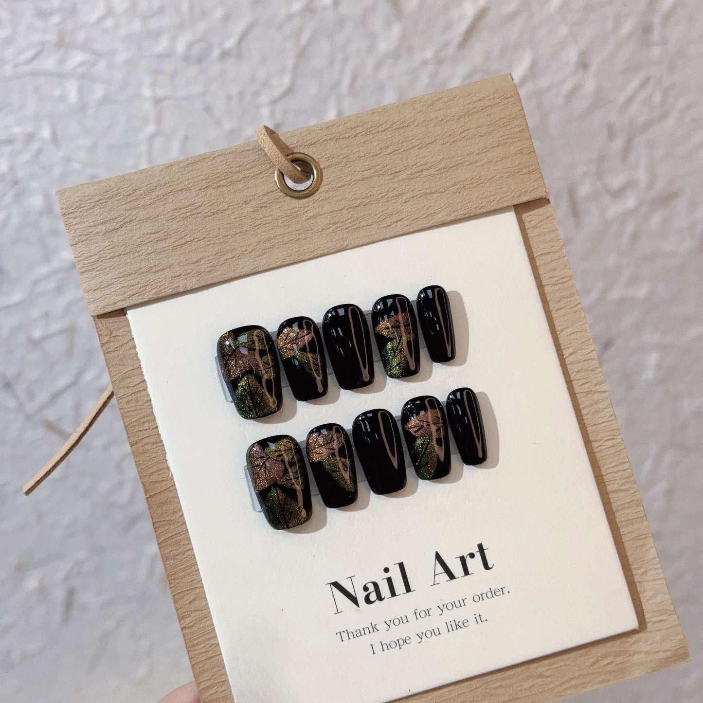 Painted colorful leaves dark series new handmade fake nails