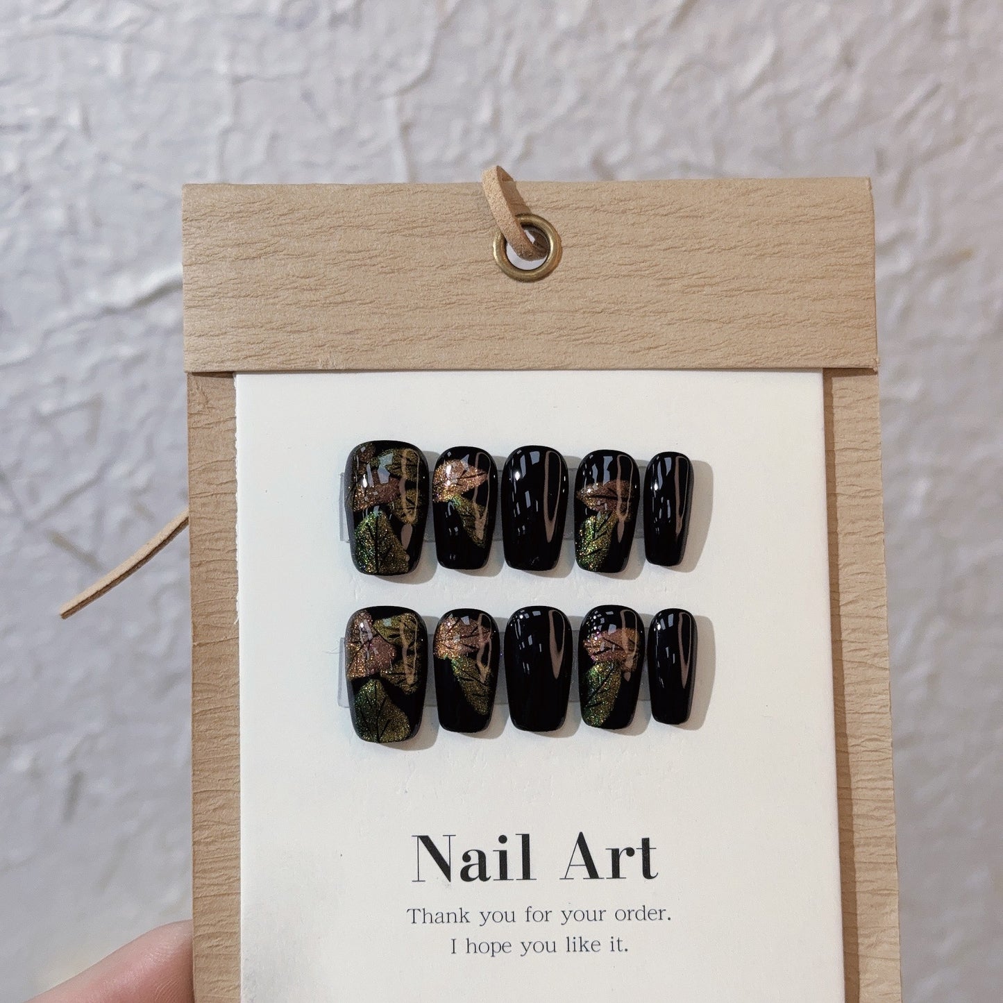 Painted colorful leaves dark series new handmade fake nails