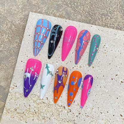 Colorful almond shape nail art Temporary fake nails