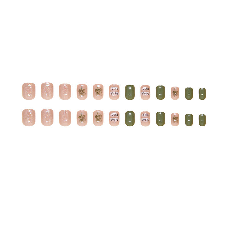 Summer contrast color short green nude style press on nail