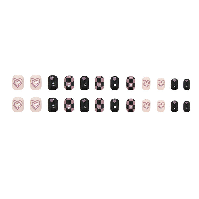 Cool girl checkerboard pattern black purple press on nail