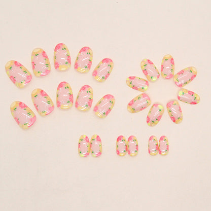 Oval shape flore pattern nude color coloful sweet cute press on nail