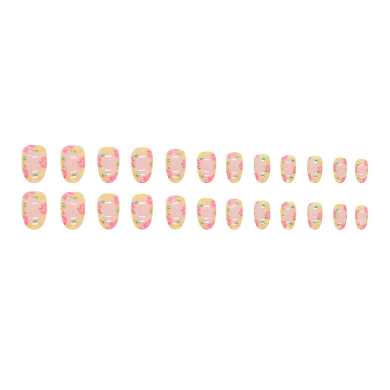 Oval shape flore pattern nude color coloful sweet cute press on nail