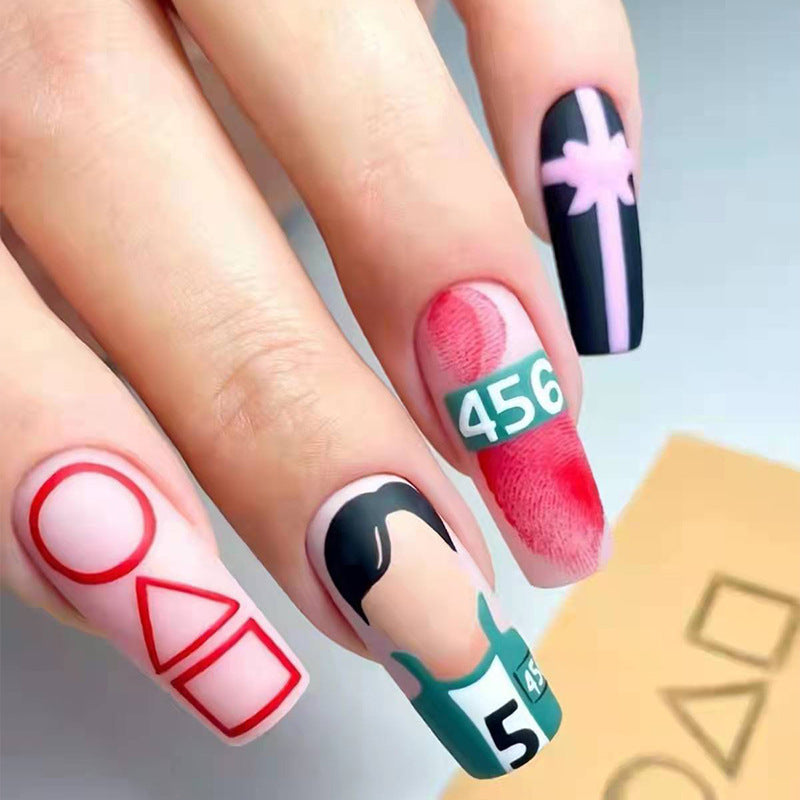 Free Shipping Digital game nail art long press on nail with 24pcs