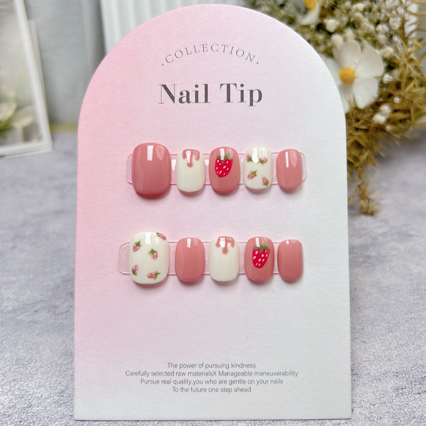 Short square manicure cute strawberry removable press on nails