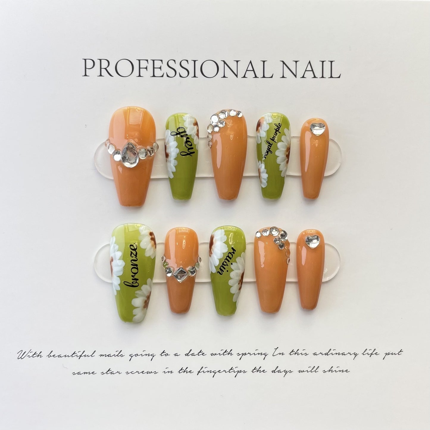 Pure handmade nail small daisy pile diamond nail art removable bridal nails