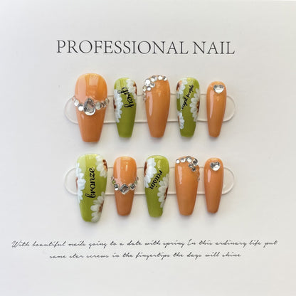 Pure handmade nail small daisy pile diamond nail art removable bridal nails