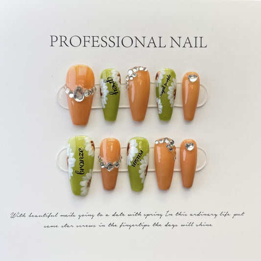 Pure handmade nail small daisy pile diamond nail art removable bridal nails