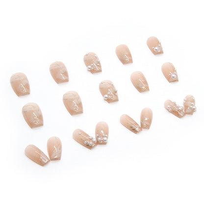 24pcs Frost through press on nail with pearl design