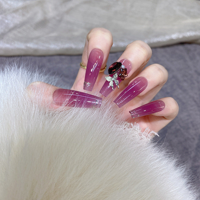 New handmade nail diamonds high-end purple fake nails