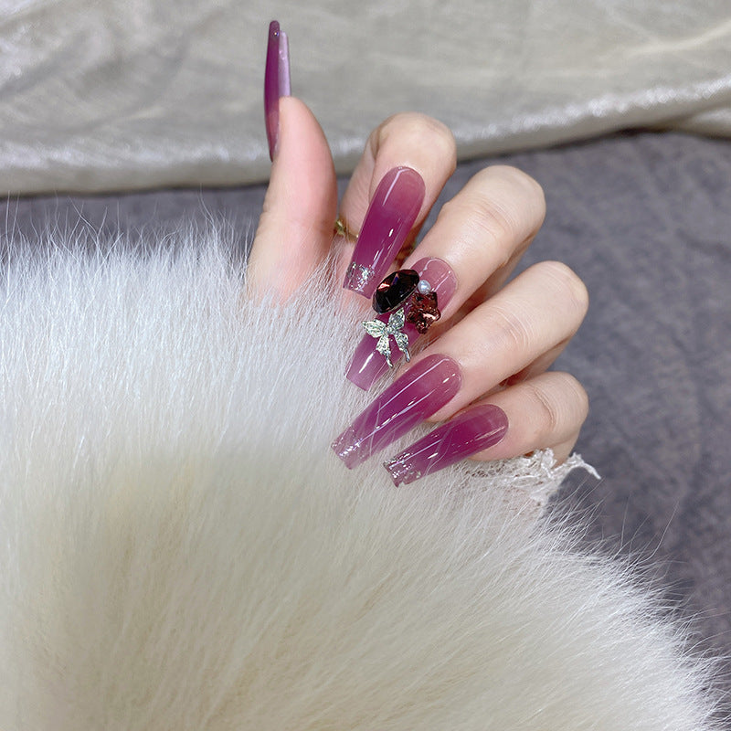 New handmade nail diamonds high-end purple fake nails