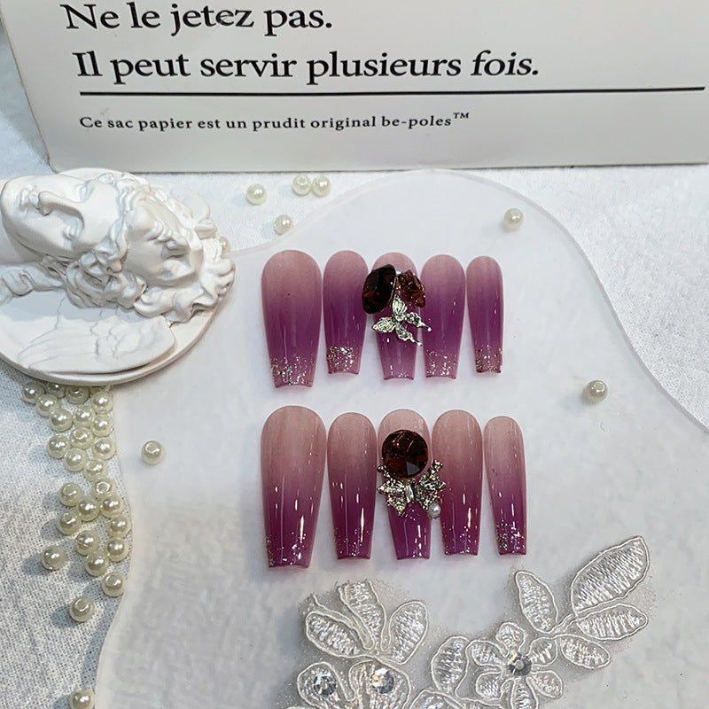 New handmade nail diamonds high-end purple fake nails