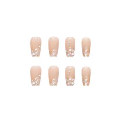 24pcs Frost through press on nail with pearl design