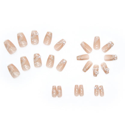 24pcs Frost through press on nail with pearl design