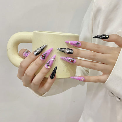 Pink-black irregular metal decora high-end Durable fake nails