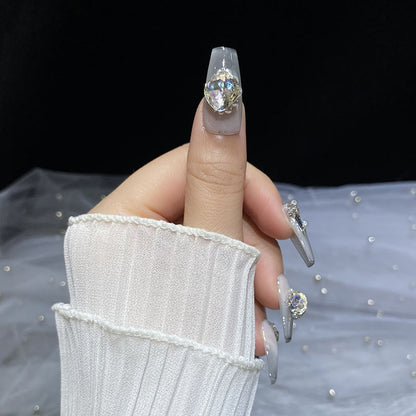 Flashing diamond gradient grey fake nail art