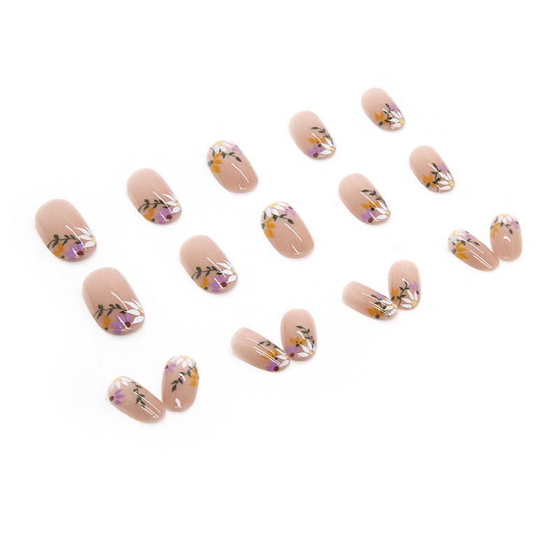 Fashionable press on nail nude color flore pattern 24pcs fake nail