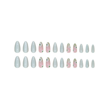 Summer fresh glitter powder fake nail gel sticker almond flore press on nail for women