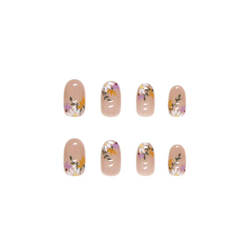 Fashionable press on nail nude color flore pattern 24pcs fake nail