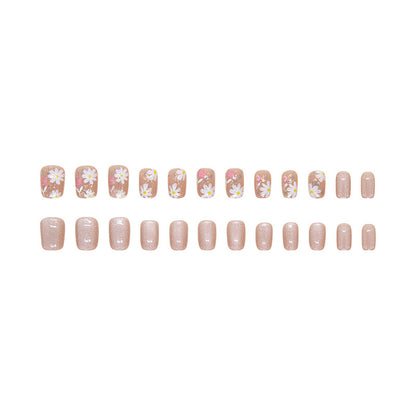 Flower cat eye design short fresh square fake nail with jelly gel