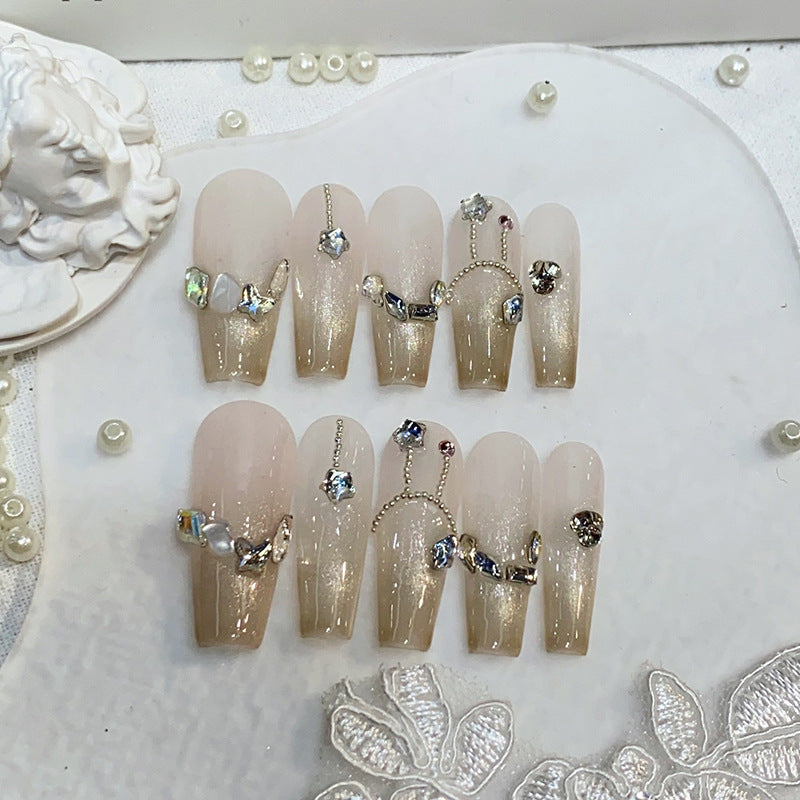 2024 new advanced long French Nail Champagne False Nails