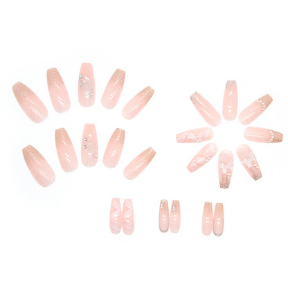 3D fake nail nude pink gentle sweet crystal press on nail with buttlefly