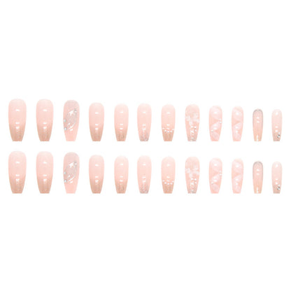 3D fake nail nude pink gentle sweet crystal press on nail with buttlefly