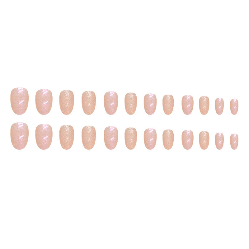 Sweet glitter powder pink color aurora oval shape press on nail