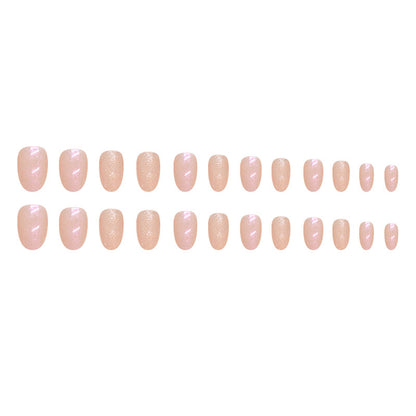 Sweet glitter powder pink color aurora oval shape press on nail