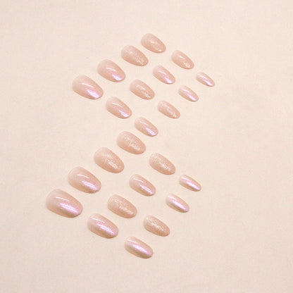 Sweet glitter powder pink color aurora oval shape press on nail