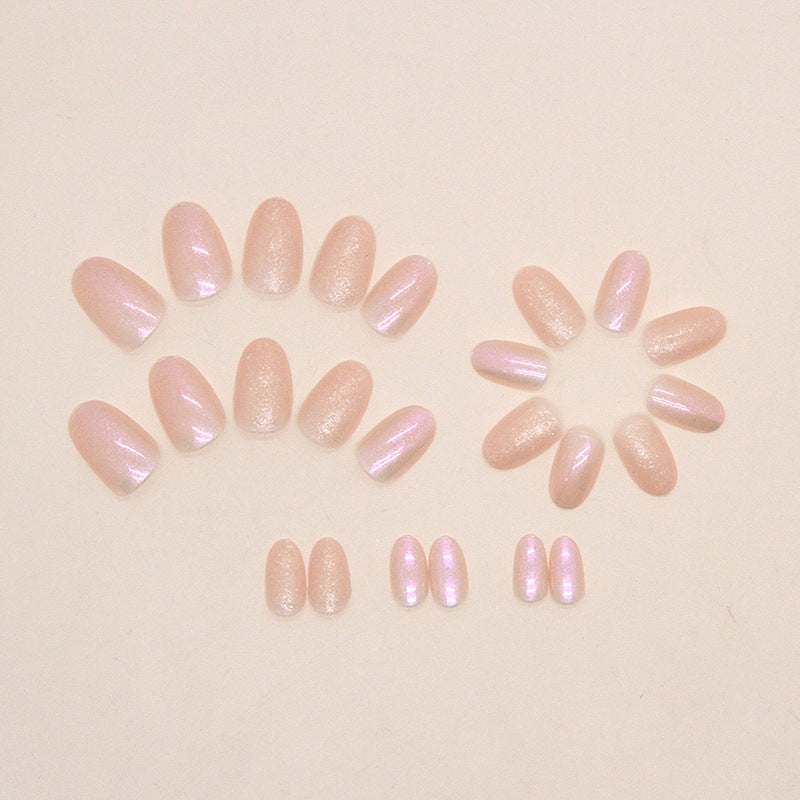 Sweet glitter powder pink color aurora oval shape press on nail