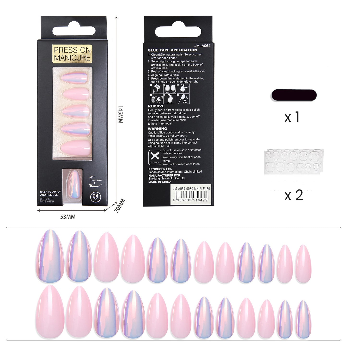 24pcs Almond nail press on nails with French tips