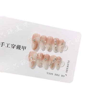 Pure hand-painted transparent nude blush gradient sunset amber press on nails