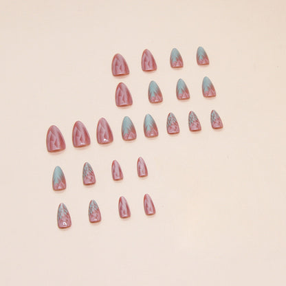 Medium long almond gradient cat eye plate 24 pieces press on nail