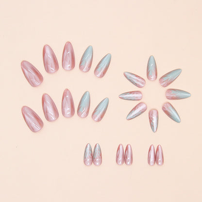 Medium long almond gradient cat eye plate 24 pieces press on nail