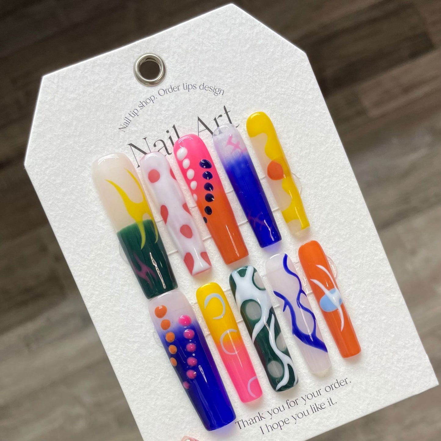 Ins summer hand-painted graffiti color nails handmade fake nail