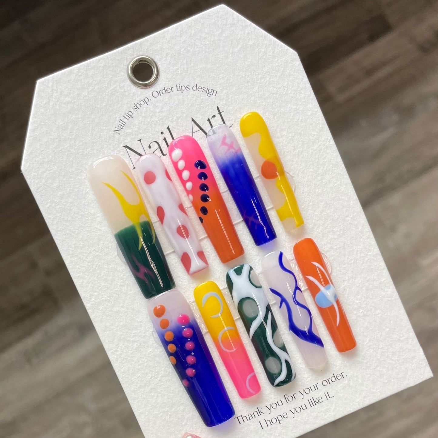 Ins summer hand-painted graffiti color nails handmade fake nail