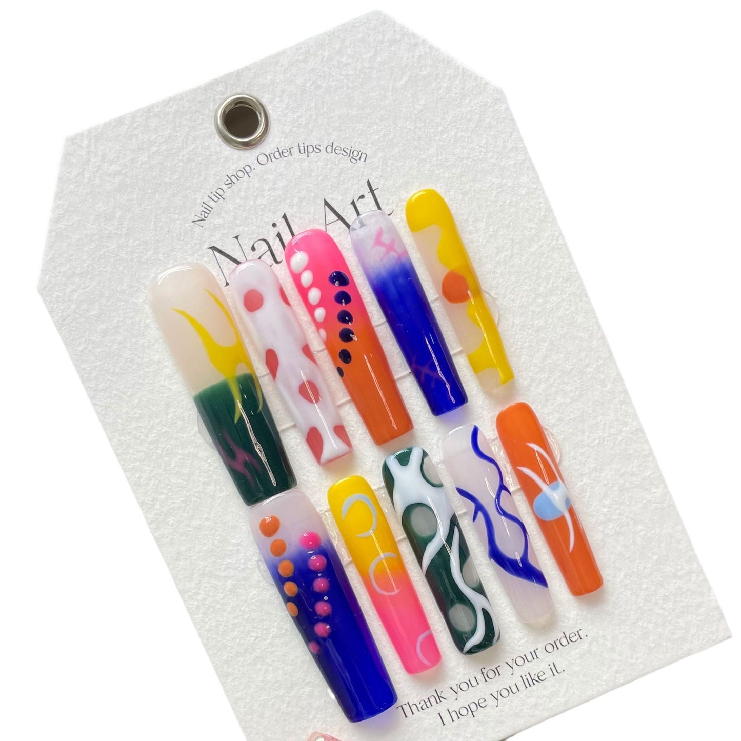 Ins summer hand-painted graffiti color nails handmade fake nail