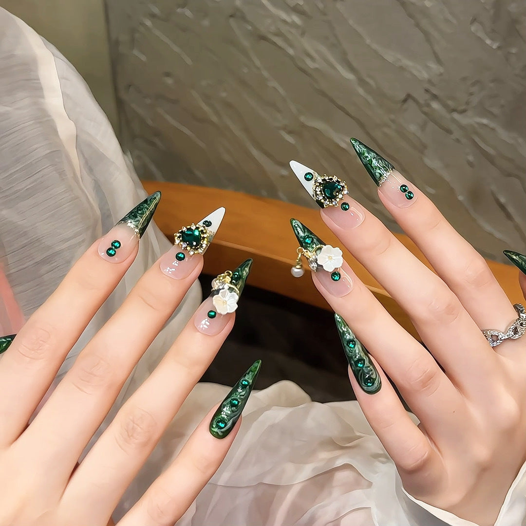 Advanced Green Long Fake Nail Affordable Nail Art