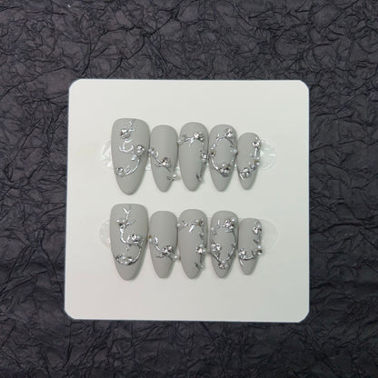 high-end handmade wear nails simple grey matte fake nails