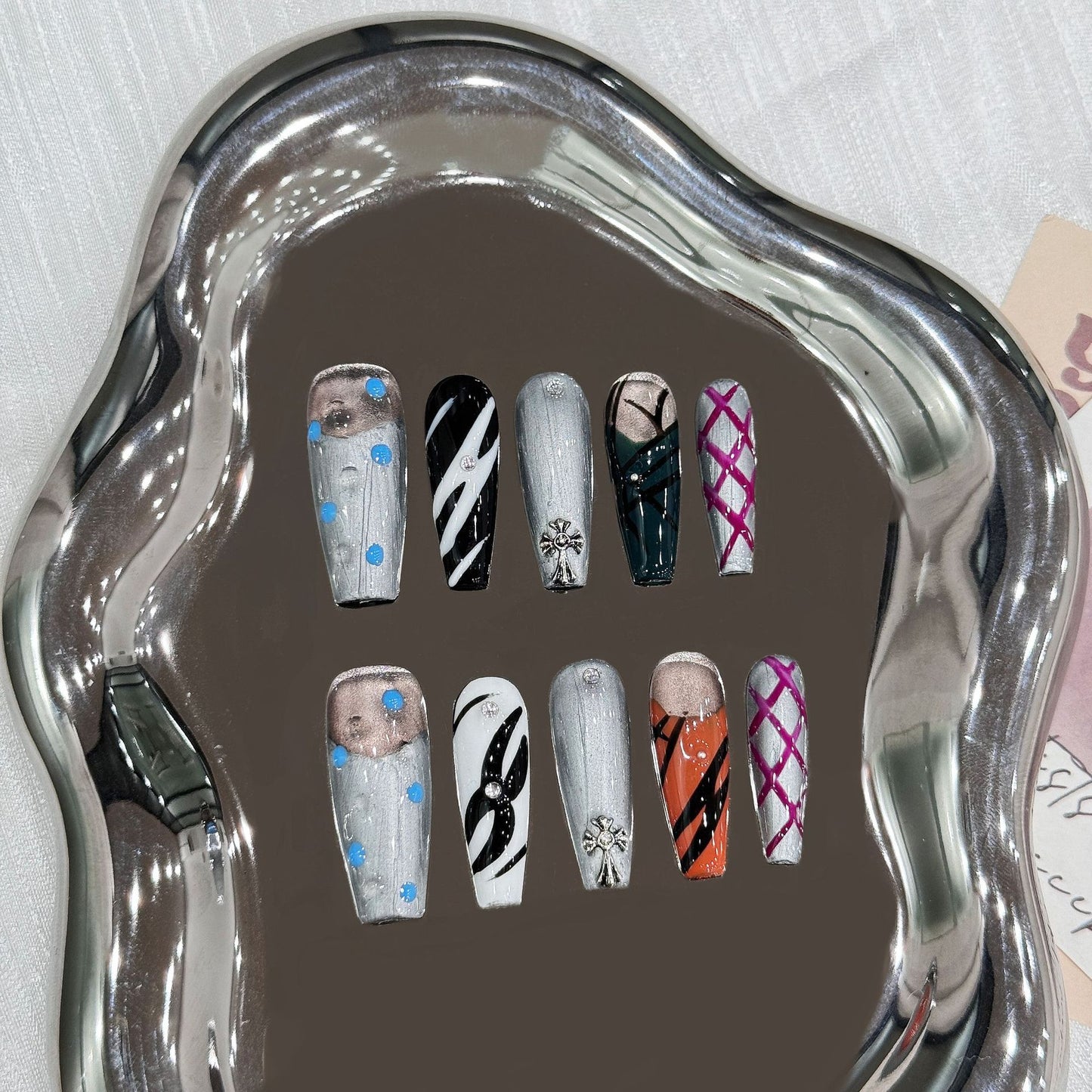 Pure handmade wear nail art coffin shape fake nails